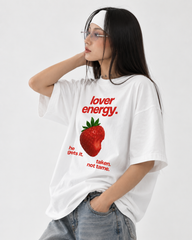 "Women's Lover Energy Oversized T-Shirt - White - 180 GSM Regular Fit "