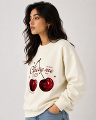 Cherry Me Fresh Graphic Cream Sweatshirt - beige