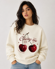 Cherry Me Fresh Graphic Cream Sweatshirt - beige
