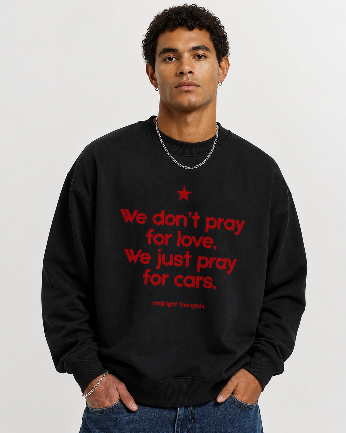 Men Black "We Don't Pray for Love" Graphic Print Sweatshirt - BLACK