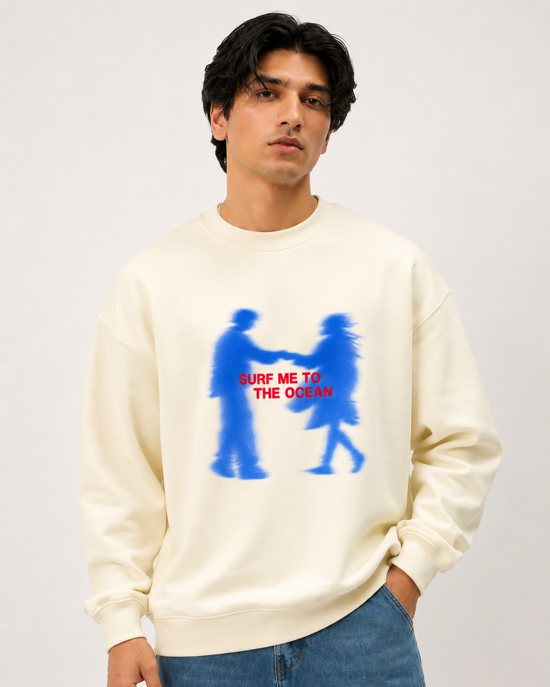 Ocean Bound Silhouette Graphic Oversized Sweatshirt - BEIGE