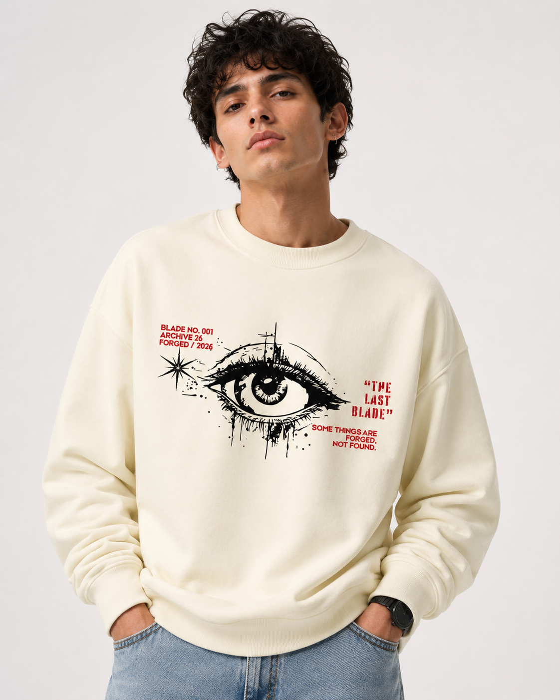 Forged Vision Eye Graphic Oversized Sweatshirt - BEIGE