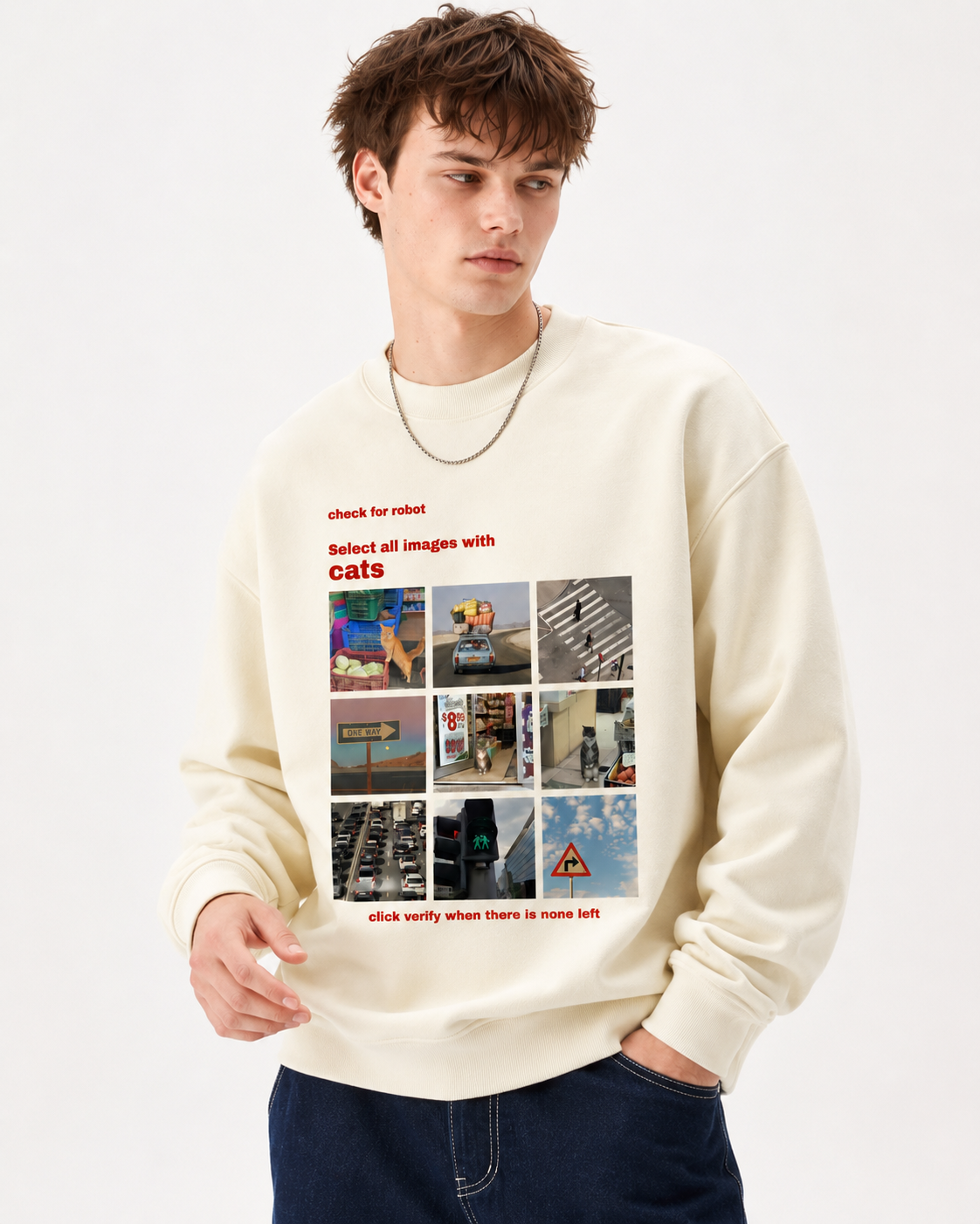 Captcha Vision Graphic Oversized Sweatshirt - BEIGE