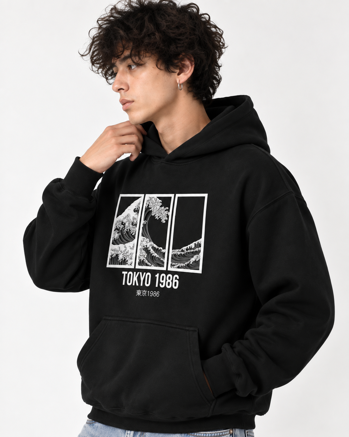 Men's Black TOKYO 1986 Graphic Print Pullover Hoodie - BLACK