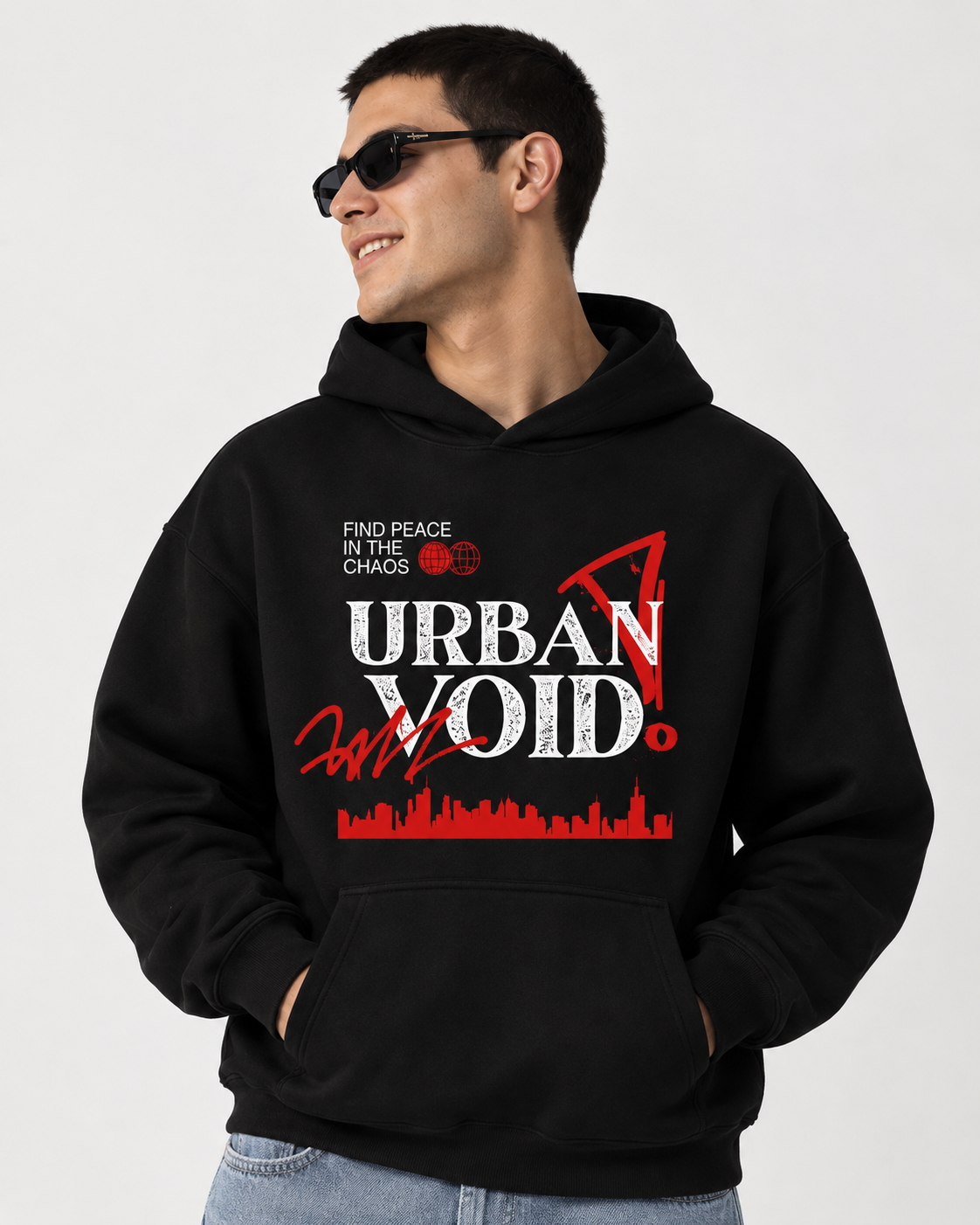 Men's Black URBAN MOOD Graphic Print Pullover Hoodie - BLACK