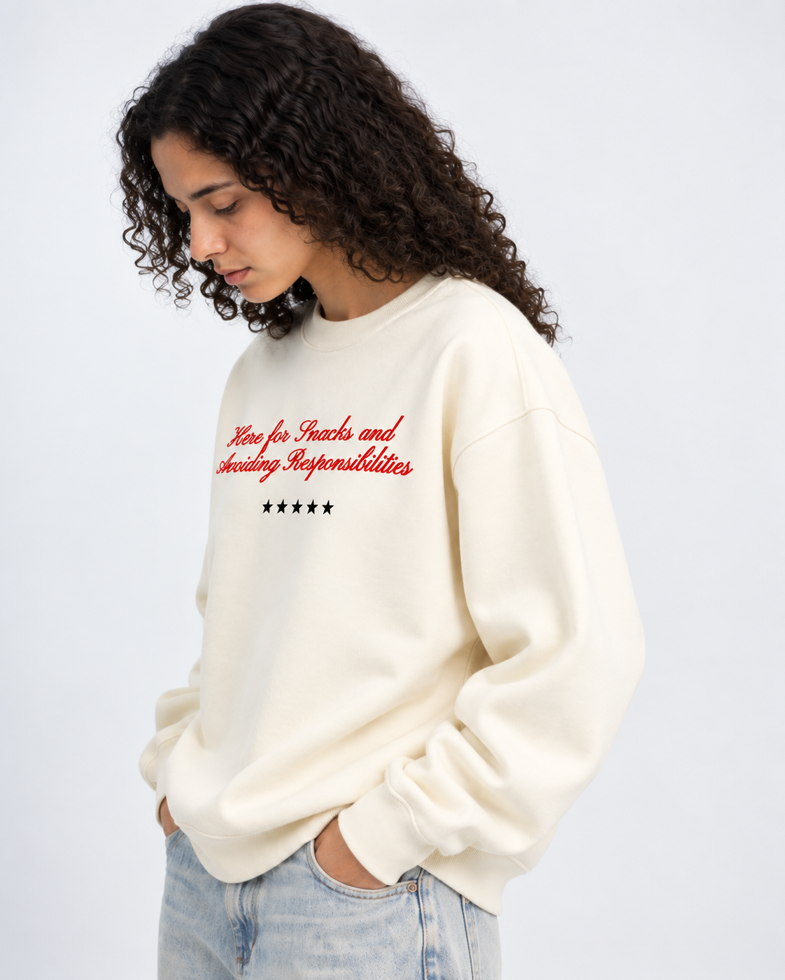 Ivory “Here for Snacks” Graphic Oversized Sweatshirt - beige
