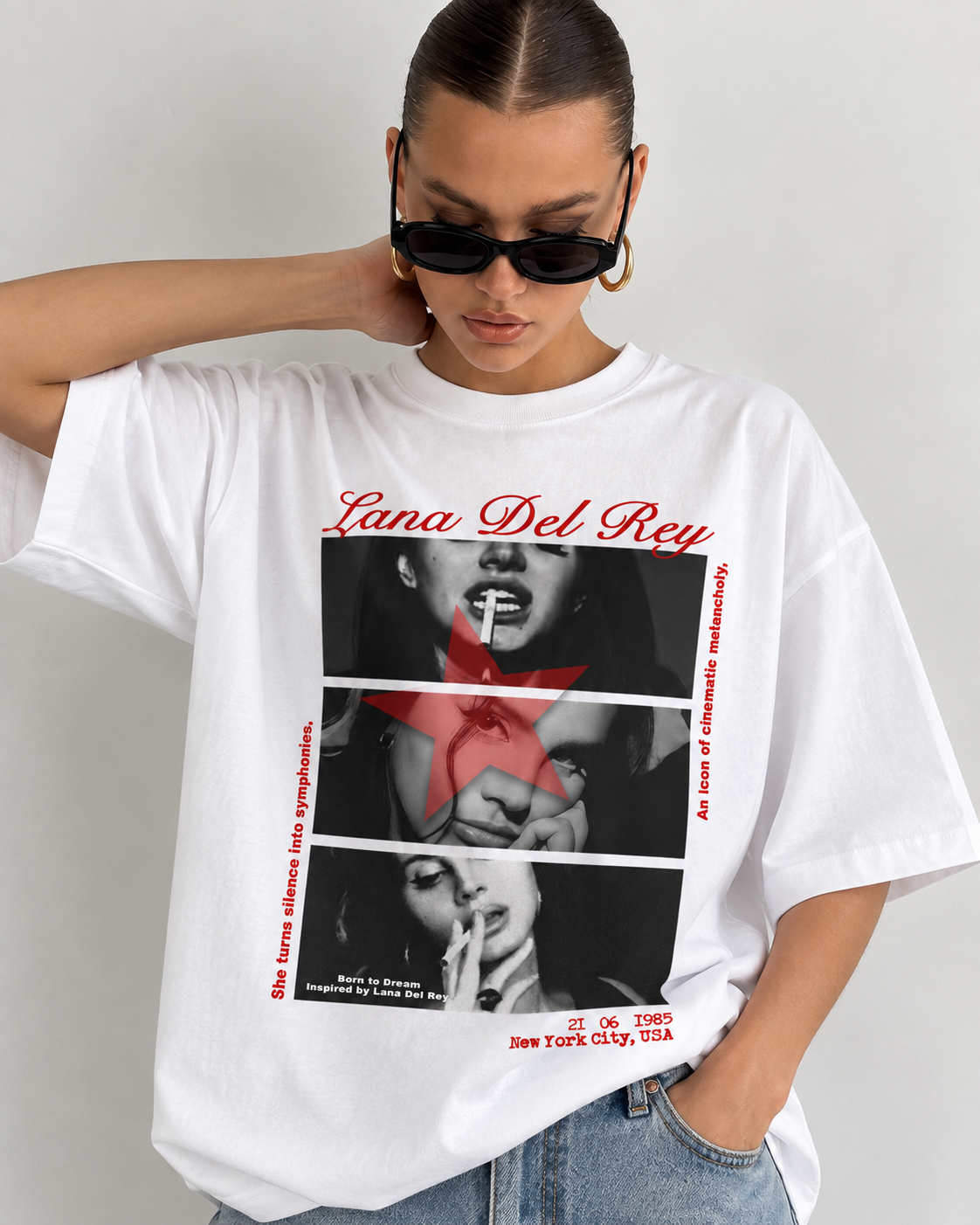 Women’s “Lana Del Rey” Relaxed Fit White Oversized T-Shirt – 180 GSM