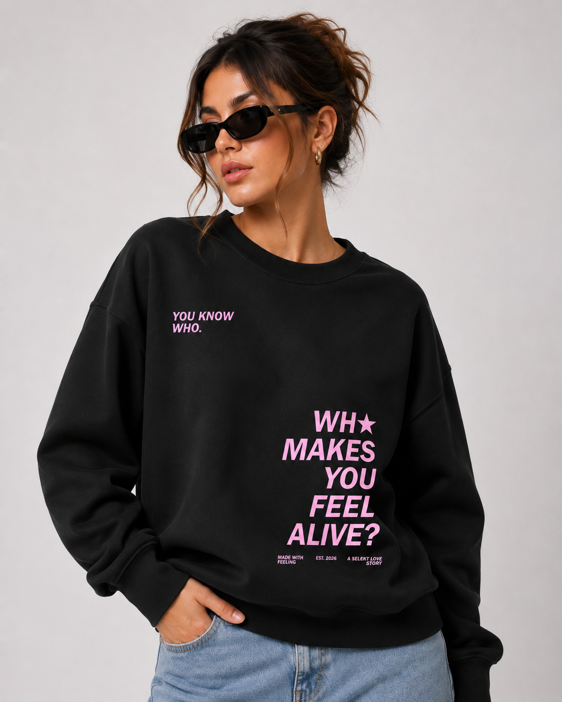 Feel Alive Pink Statement Black Sweatshirt - black