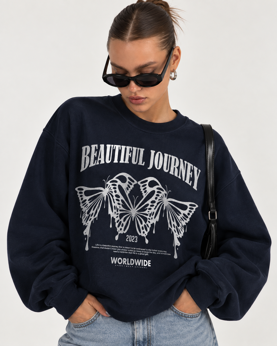 BEAUTIFUL JOURNEY BUTTERFLY OVERSIZED SWEATSHIRT - blue