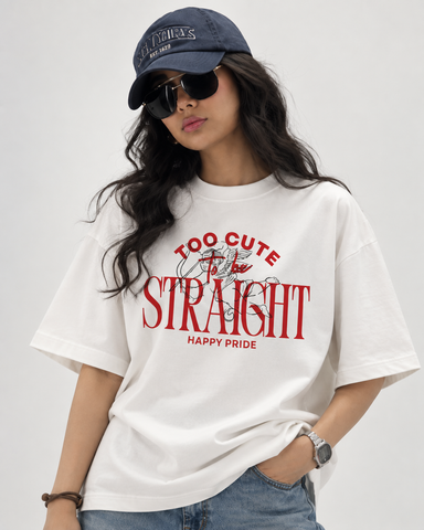 "Women's Too Cute Straight Oversized T-Shirt - White - 180 GSM Regular Fit "