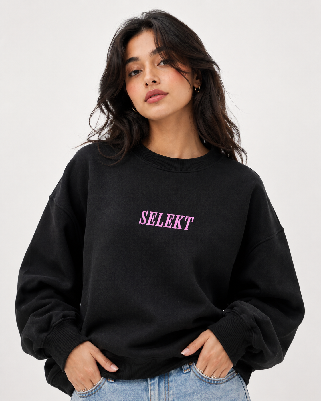 Select Pink Lettering Black Sweatshirt - black