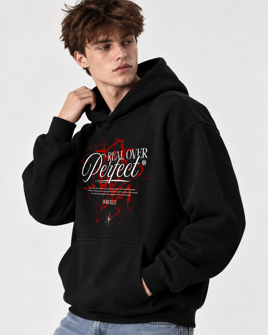 Men's Black PERFECT Graphic Print Pullover Hoodie - BLACK