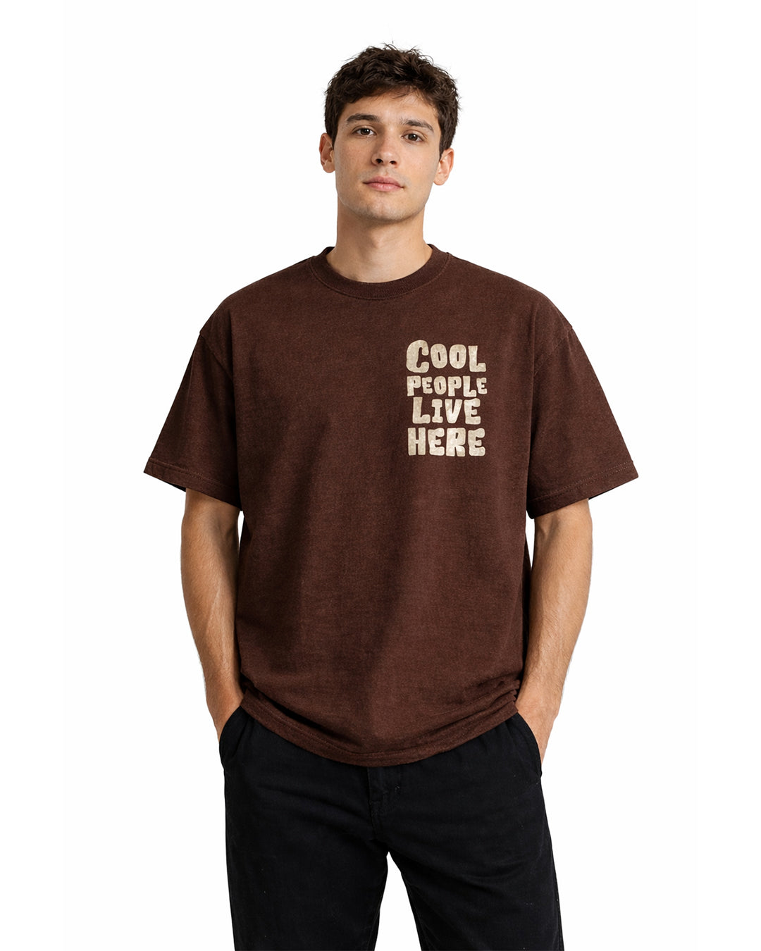 Cool People Live Here Oversized T-Shirt – Brown
