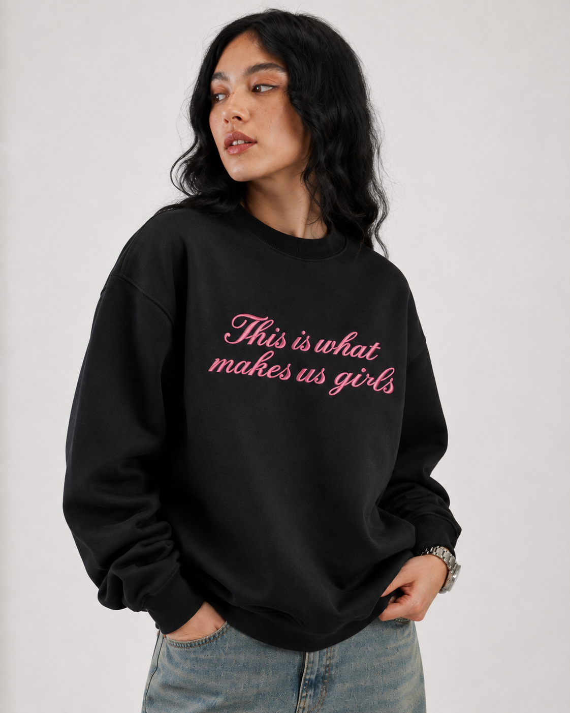 Pink Script Statement Black Sweatshirt - black