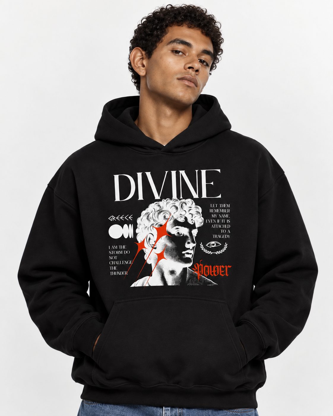 Men's Black DIVINE Graphic Print Pullover Hoodie - BLACK