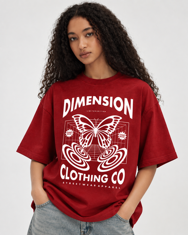 Women’s “Dimension” Butterfly Relaxed Fit Red Oversized T-Shirt – 180 GSM