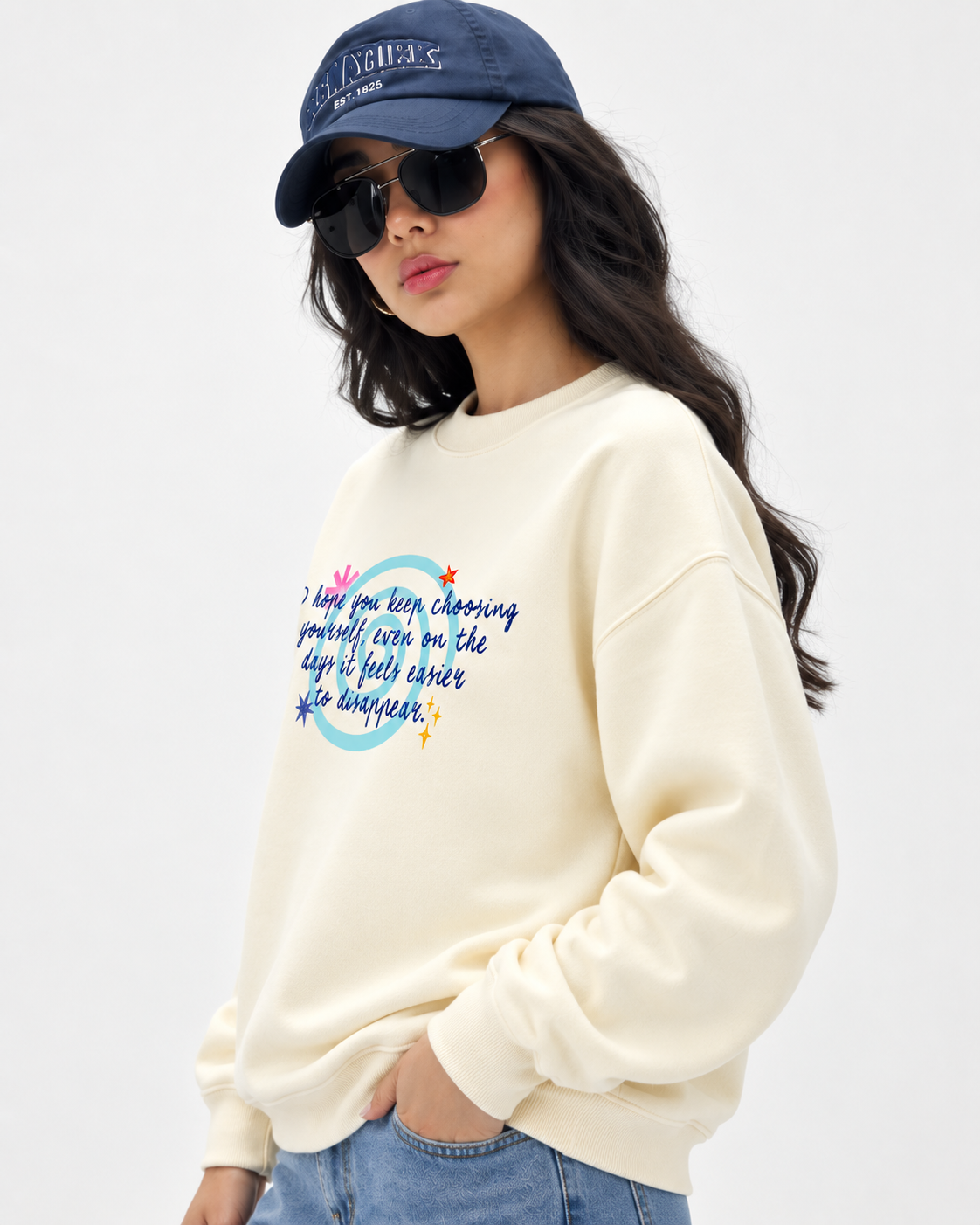 Ivory Self-Love Graphic Oversized Sweatshirt - beige