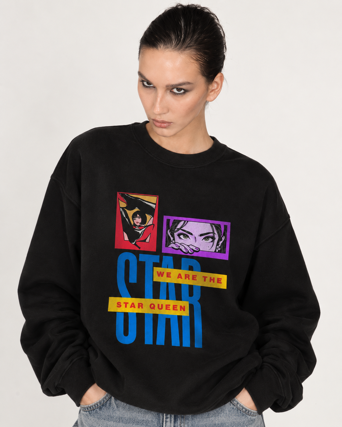 STARBORN GRAPHIC OVERSIZED SWEATSHIRT - black