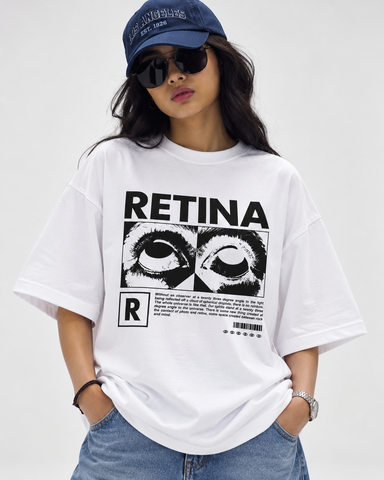 Women’s “Retina”  Relaxed Fit White Oversized T-Shirt – 180 GSM