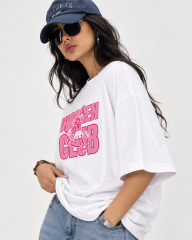 "Women's Club Oversized T-Shirt - White - 180 GSM Regular Fit "