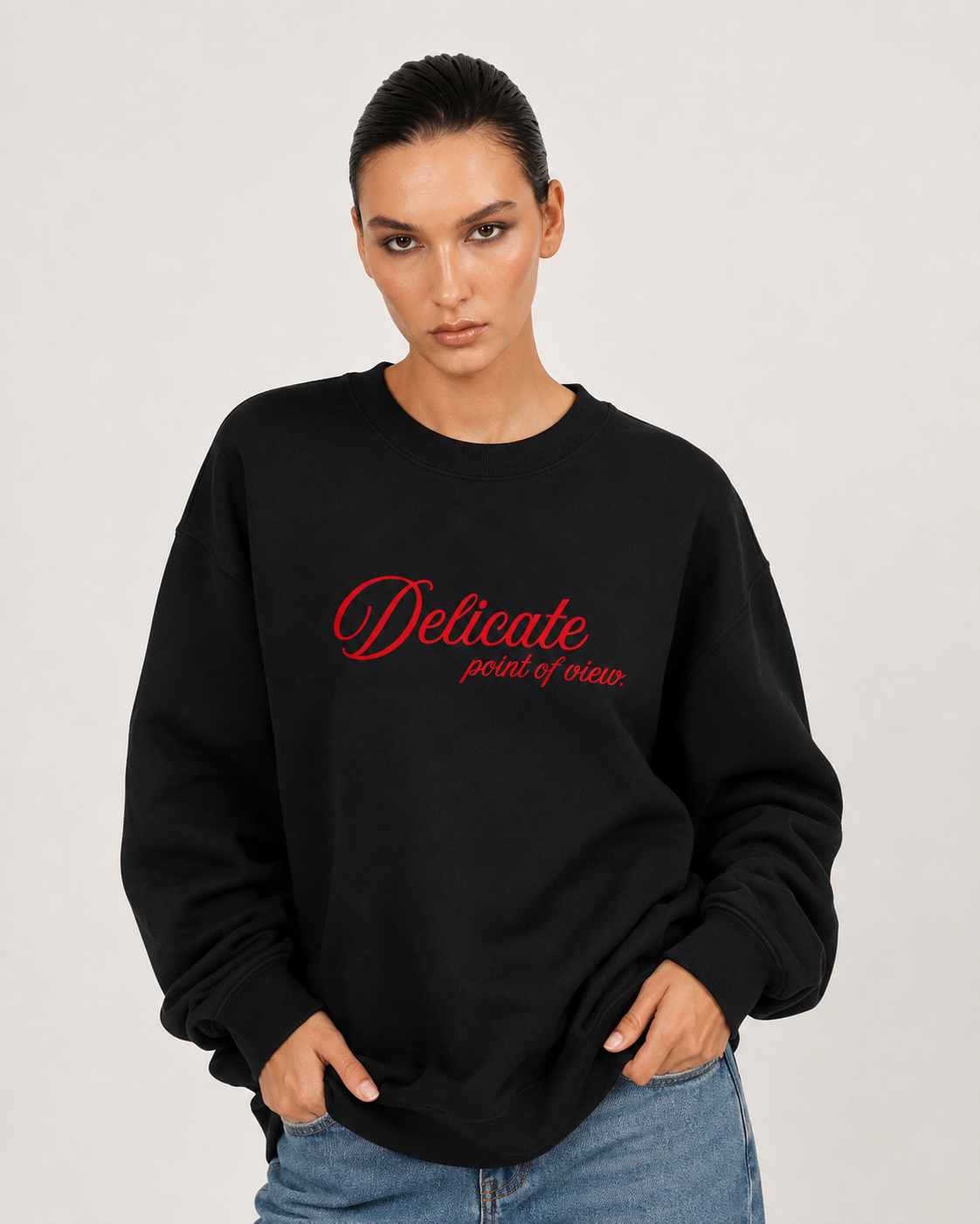 Delicate Point of View Black Statement Sweatshirt - black