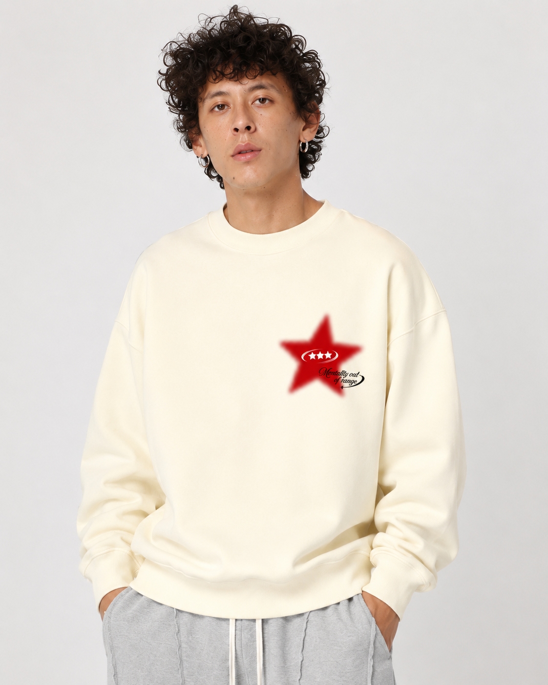 Rebel Star Statement Graphic Oversized Sweatshirt - BEIGE