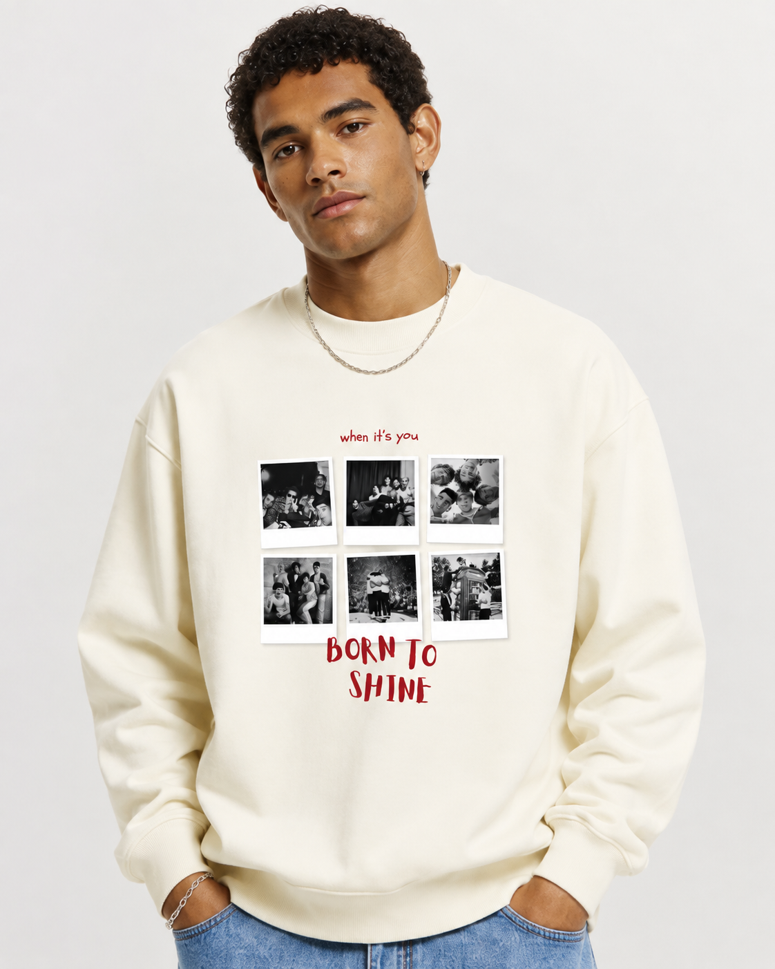 Born to Shine Memory Lane Graphic Sweatshirt - BEIGE