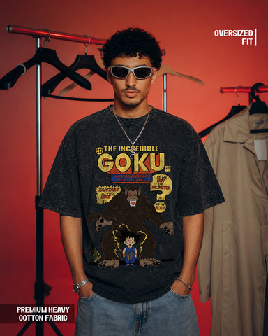 The Incredible Goku Oversized Heavyweight Cotton Graphic T-Shirt – Anime Edition | Unisex