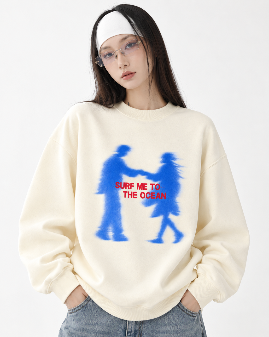 Surf Me to the Ocean Graphic Cream Sweatshirt - beige