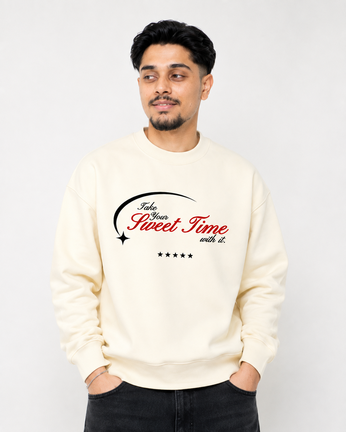 Own Your Story Compass Graphic Oversized Sweatshirt - BEIGE