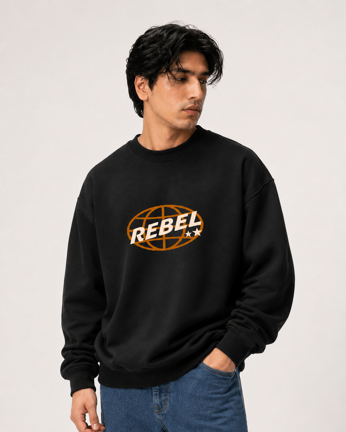 Men Black REBEL Graphic Print Sweatshirt - BLACK