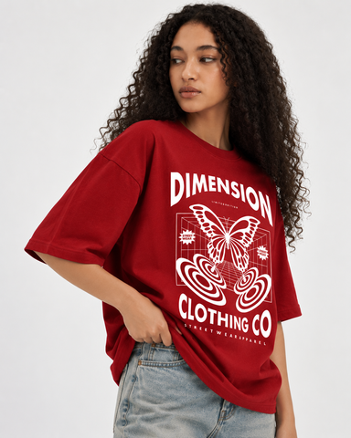 Women’s “Dimension” Butterfly Relaxed Fit Red Oversized T-Shirt – 180 GSM