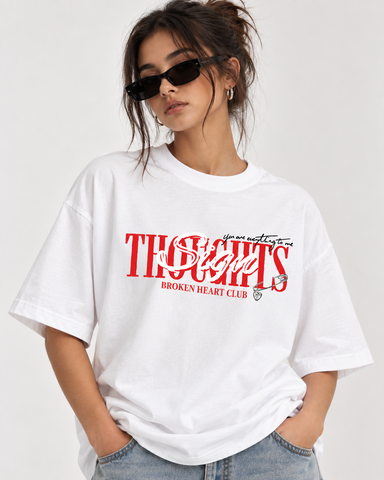 Women’s  “The Broken Hearts Club” Relaxed Fit White Oversized T-Shirt – 180 GSM