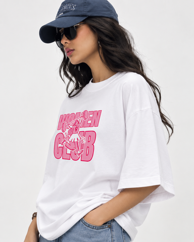 "Women's Club Oversized T-Shirt - White - 180 GSM Regular Fit "