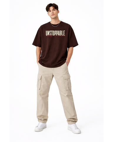 Unstoppable Back Print Oversized T-Shirt – Brown