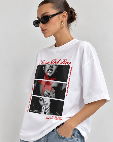 Women’s “Lana Del Rey” Relaxed Fit White Oversized T-Shirt – 180 GSM