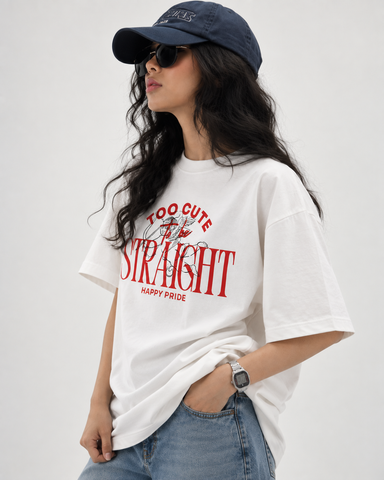 "Women's Too Cute Straight Oversized T-Shirt - White - 180 GSM Regular Fit "