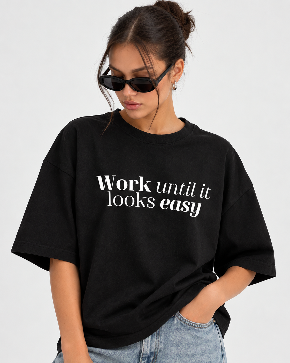 "Women's Work Until It Looks Easy Oversized T-Shirt - Black - 180 GSM Regular Fit "