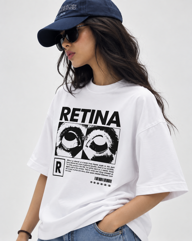 Women’s “Retina”  Relaxed Fit White Oversized T-Shirt – 180 GSM