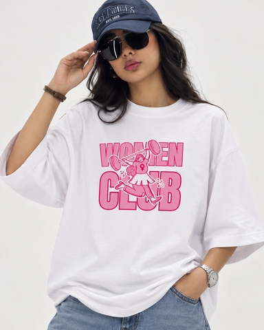 "Women's Club Oversized T-Shirt - White - 180 GSM Regular Fit "