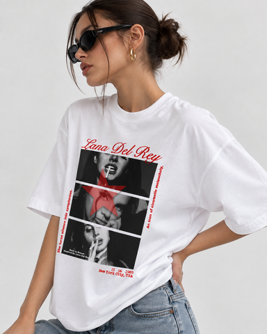 Women’s “Lana Del Rey” Relaxed Fit White Oversized T-Shirt – 180 GSM