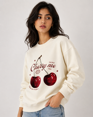 Cherry Me Fresh Graphic Cream Sweatshirt - beige