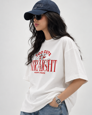 "Women's Too Cute Straight Oversized T-Shirt - White - 180 GSM Regular Fit "