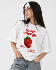 "Women's Lover Energy Oversized T-Shirt - White - 180 GSM Regular Fit "
