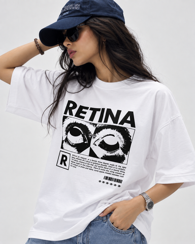 Women’s “Retina”  Relaxed Fit White Oversized T-Shirt – 180 GSM