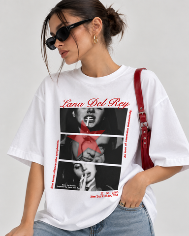 Women’s “Lana Del Rey” Relaxed Fit White Oversized T-Shirt – 180 GSM
