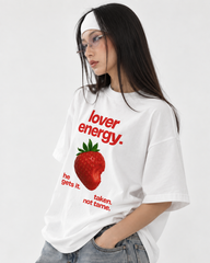 "Women's Lover Energy Oversized T-Shirt - White - 180 GSM Regular Fit "