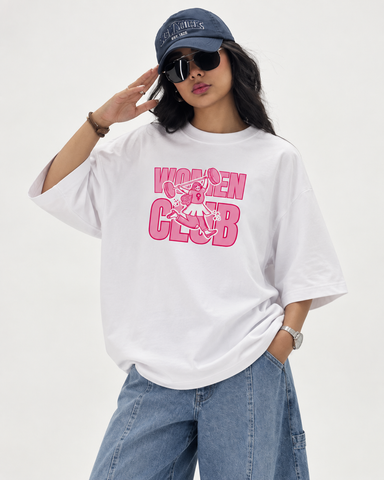 "Women's Club Oversized T-Shirt - White - 180 GSM Regular Fit "