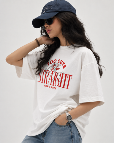 "Women's Too Cute Straight Oversized T-Shirt - White - 180 GSM Regular Fit "