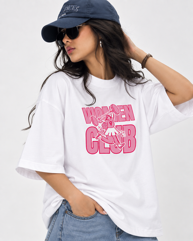 "Women's Club Oversized T-Shirt - White - 180 GSM Regular Fit "